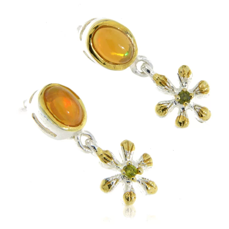 Cercei Argint 925 Accente aurite Opal Peridot Naturale - Stralucire si Eleganta