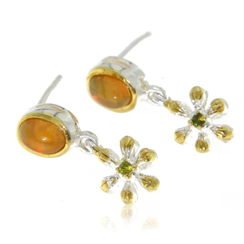 Cercei Argint 925 Accente aurite Opal Peridot Naturale - Stralucire si Eleganta