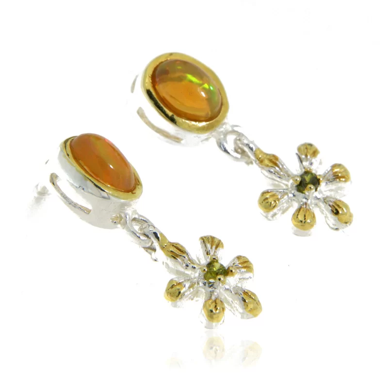 Cercei Argint 925 Accente aurite Opal Peridot Naturale - Stralucire si Eleganta