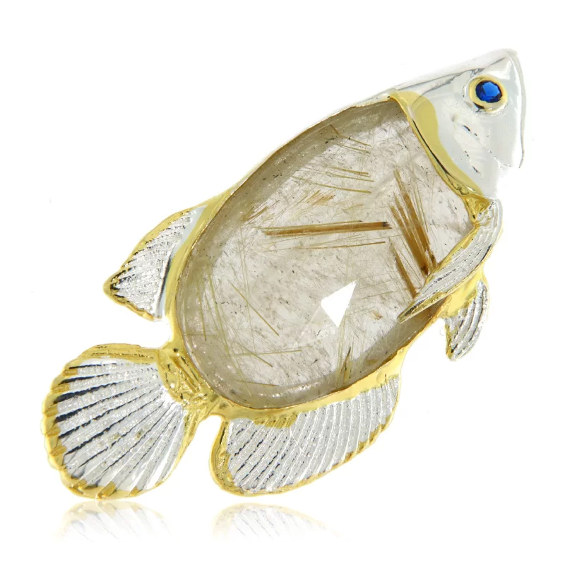 Brosa argint 925 Accente aurite Cuart Rutilat Natural - Eleganta si Energie