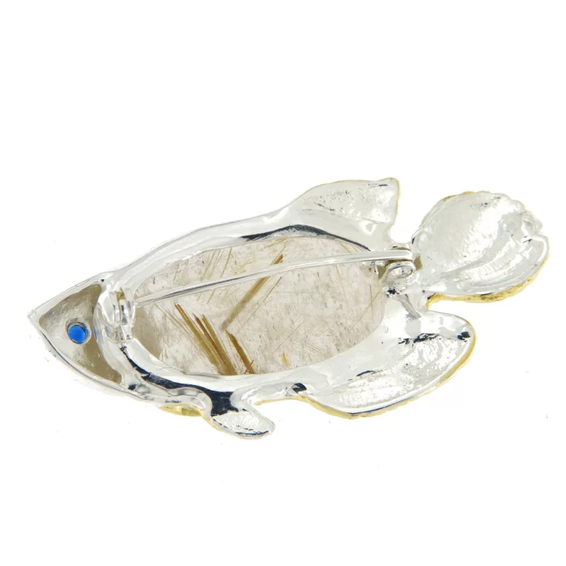 Brosa argint 925 Accente aurite Cuart Rutilat Natural - Eleganta si Energie