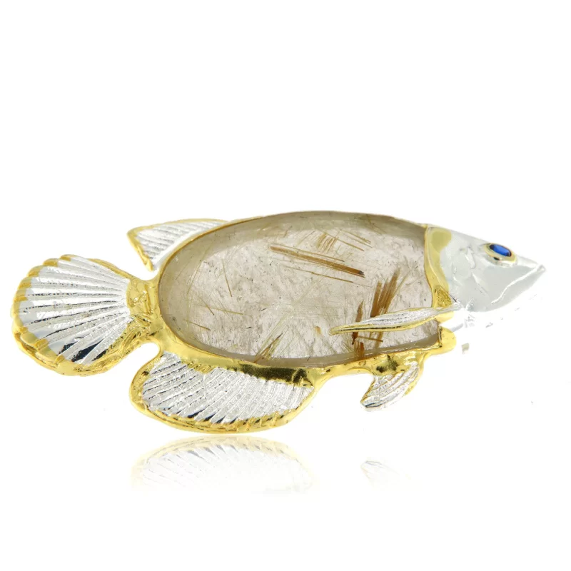 Brosa argint 925 Accente aurite Cuart Rutilat Natural - Eleganta si Energie