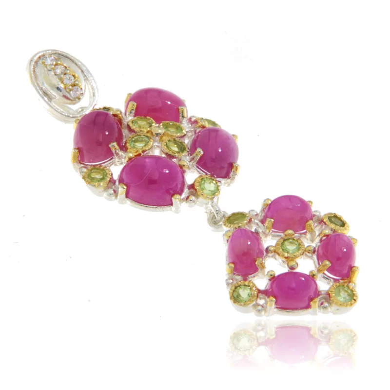 Pandant Argint 925 Accente aurite Rubin Peridot Naturale - Eleganta si Vitalitate