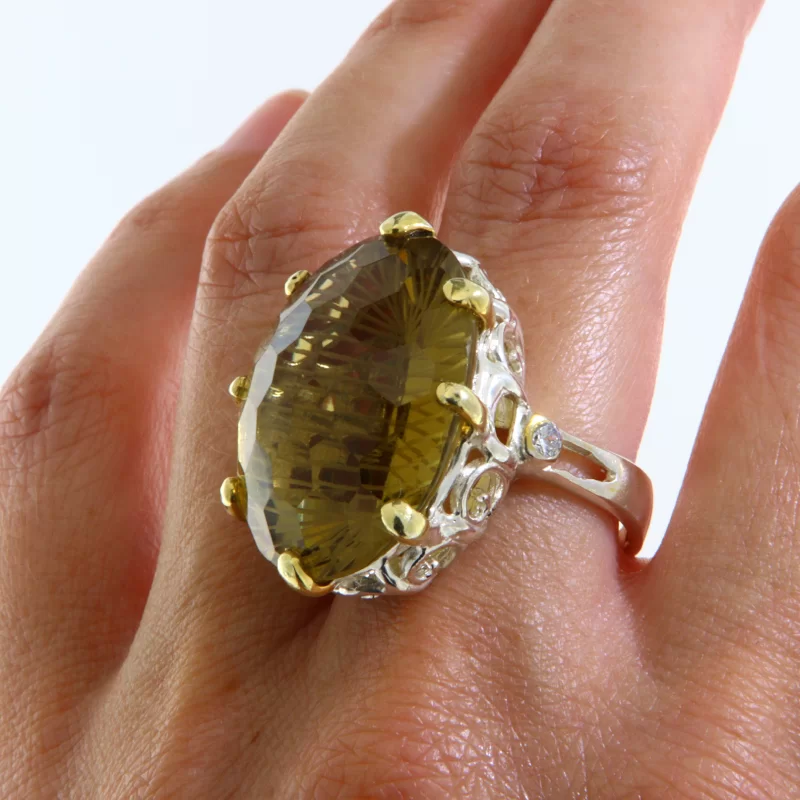 Inel Argint 925 Accente aurite Cuart Lemon Natural - Stil si Stralucire