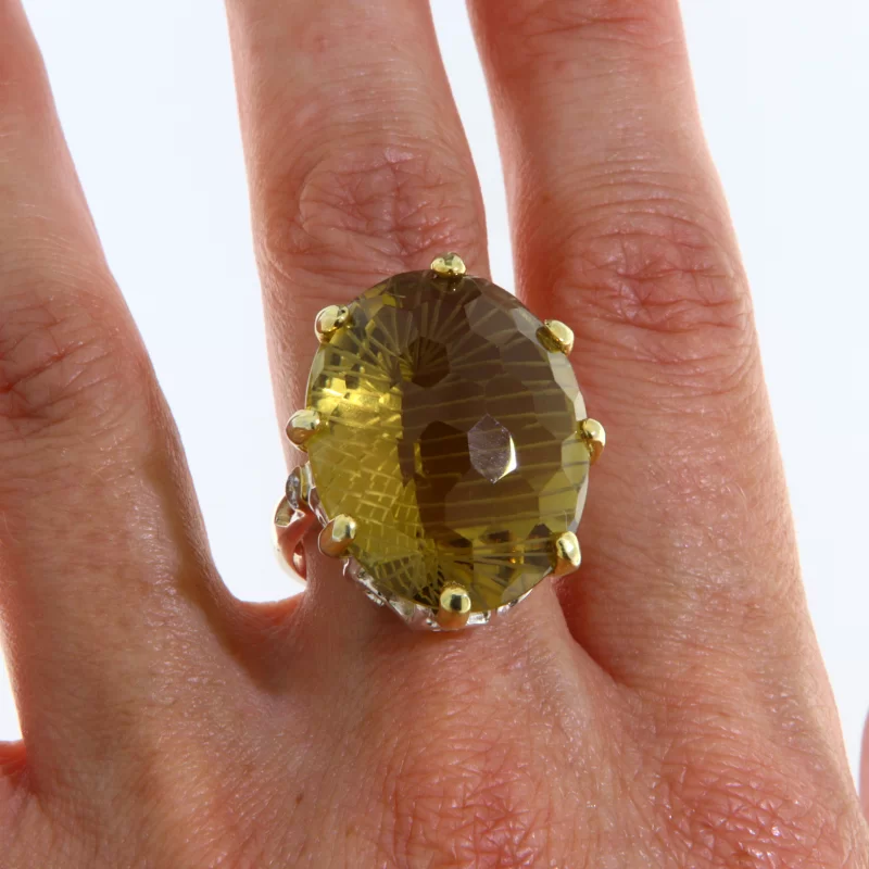 Inel Argint 925 Accente aurite Cuart Lemon Natural - Stil si Stralucire
