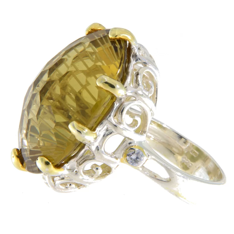 Inel Argint 925 Accente aurite Cuart Lemon Natural - Stil si Stralucire