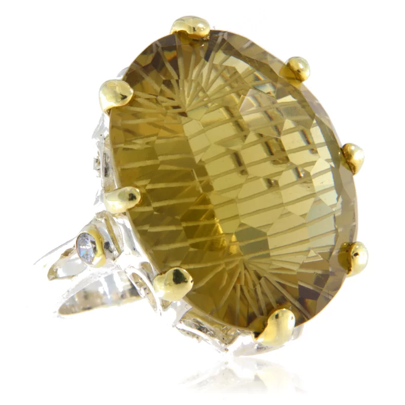 Inel Argint 925 Accente aurite Cuart Lemon Natural - Stil si Stralucire