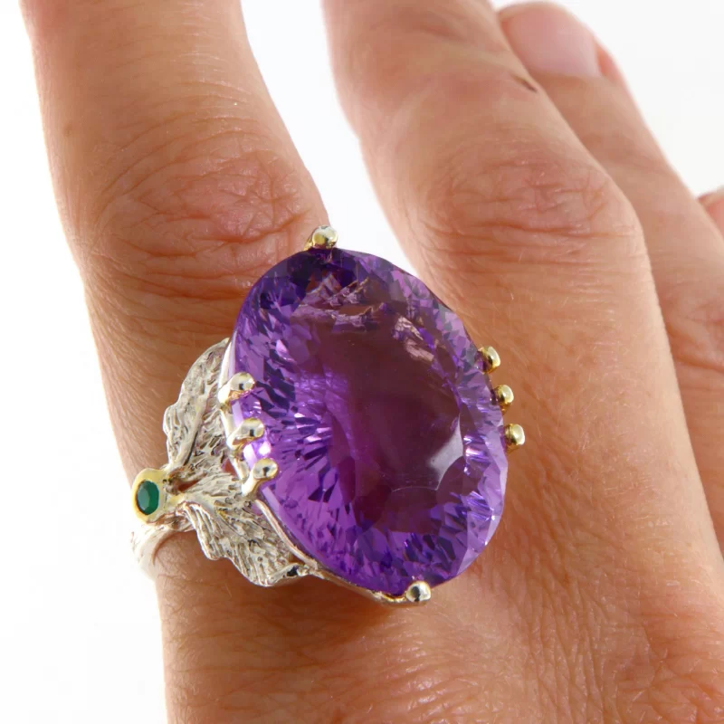Inel Argint 925 Accente aurite Ametist Natural - Eleganta si Liniste