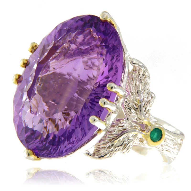 Inel Argint 925 Accente aurite Ametist Natural - Eleganta si Liniste