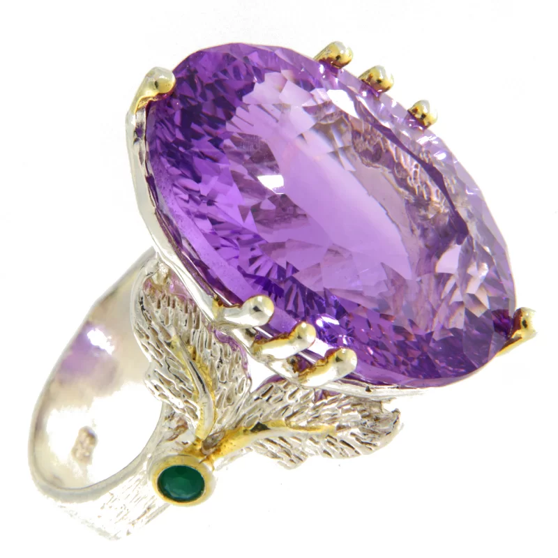 Inel Argint 925 Accente aurite Ametist Natural - Eleganta si Liniste