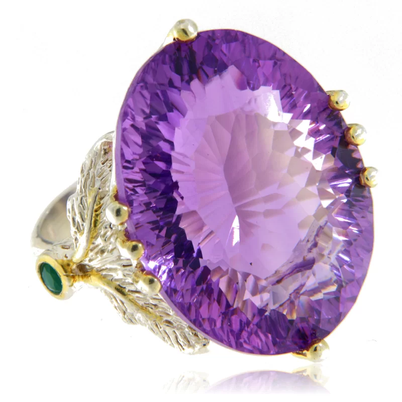 Inel Argint 925 Accente aurite Ametist Natural - Eleganta si Liniste