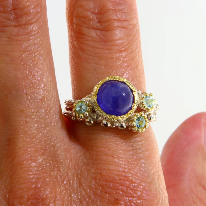 Inel Argint 925 Accente aurite Tanzanit Topaz Naturale - Maiestrie si Eleganta