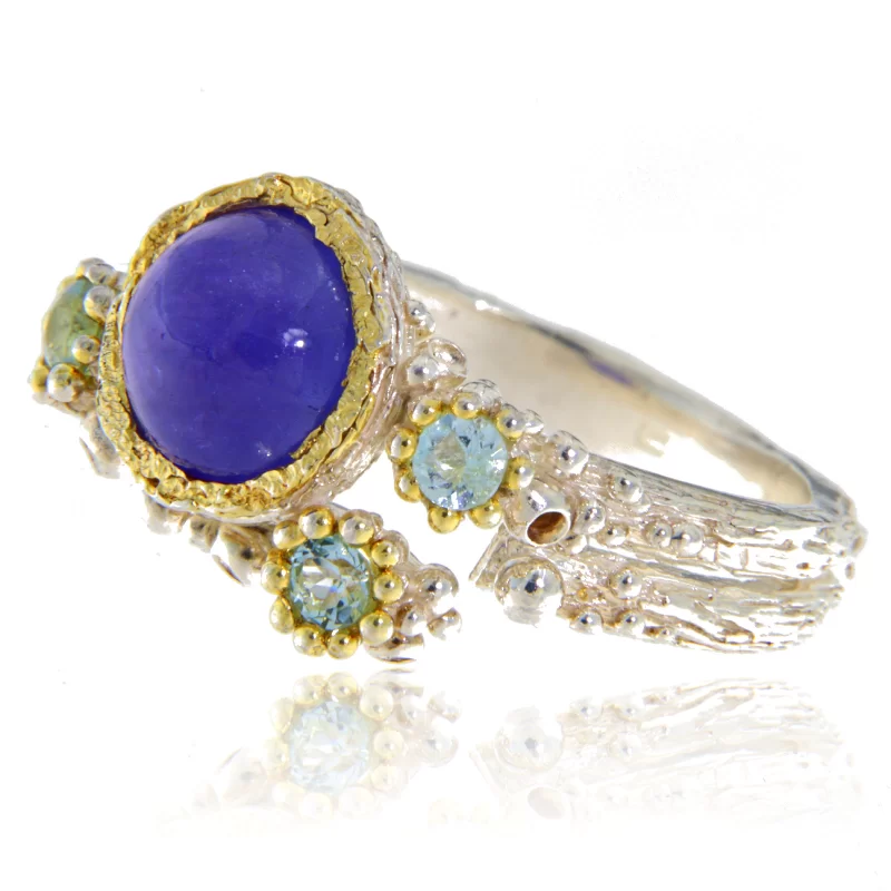 Inel Argint 925 Accente aurite Tanzanit Topaz Naturale - Maiestrie si Eleganta