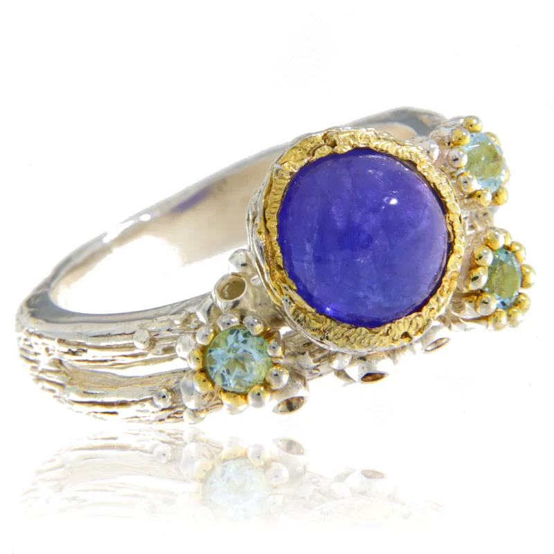 Inel Argint 925 Accente aurite Tanzanit Topaz Naturale - Maiestrie si Eleganta