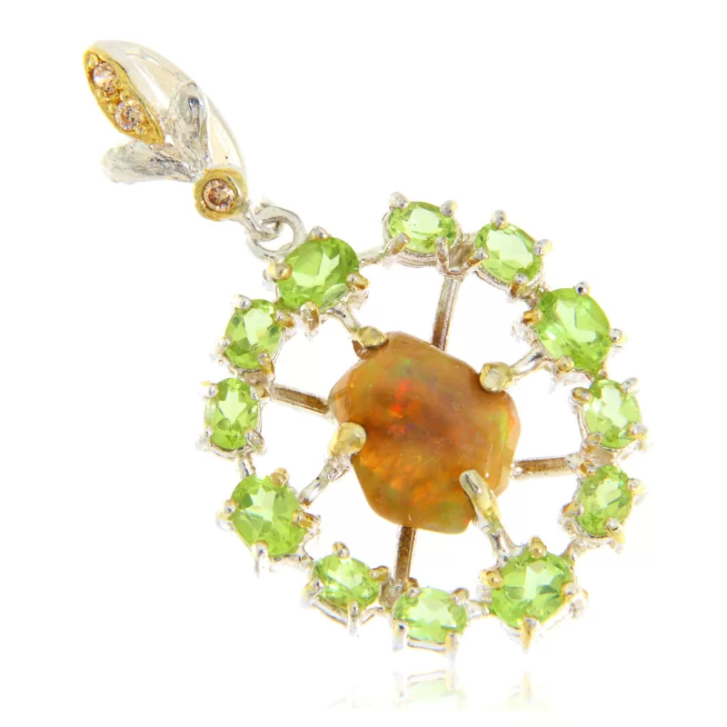 Pandant Argint 925 Accente Aurite Opal Peridot Naturale - Stralucire si Eleganta