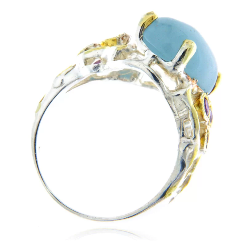 Inel Argint 925 Accente aurite Acvamarin Ametist Naturale - Eleganta si Distinctie