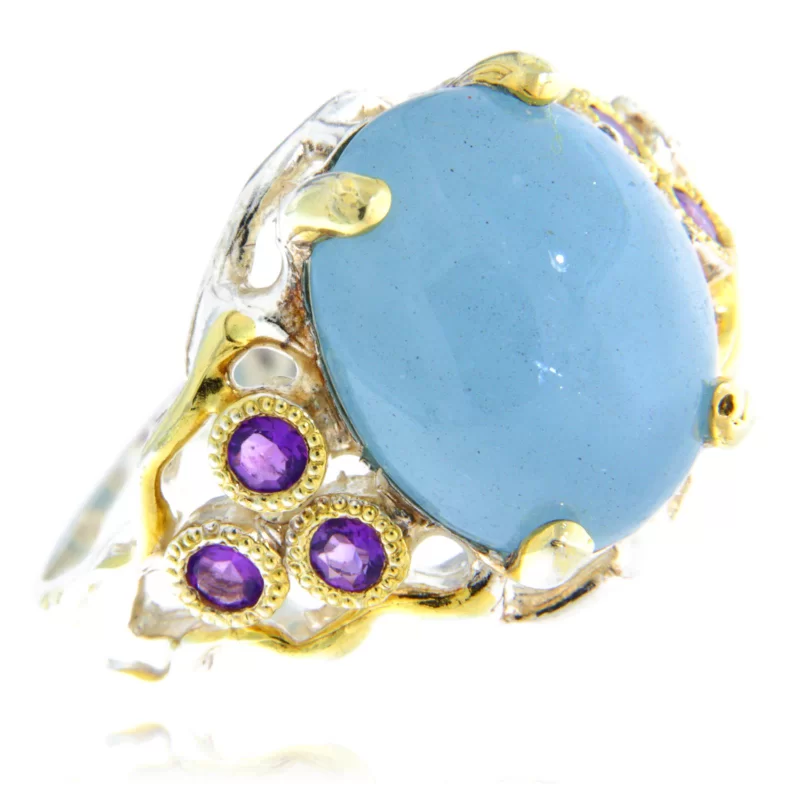 Inel Argint 925 Accente aurite Acvamarin Ametist Naturale - Eleganta si Distinctie