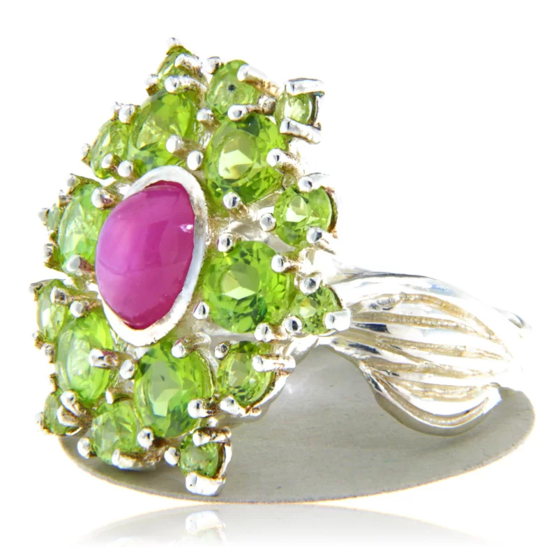 Inel Argint 925 Rubin Peridot Naturale - Eleganta si Vitalitate