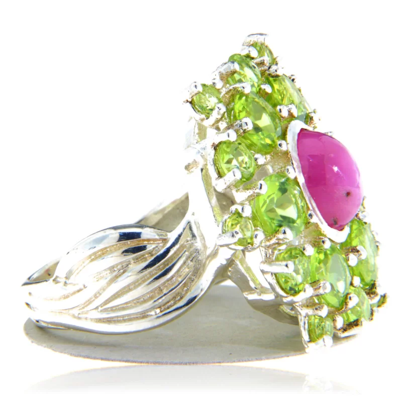 Inel Argint 925 Rubin Peridot Naturale - Eleganta si Vitalitate