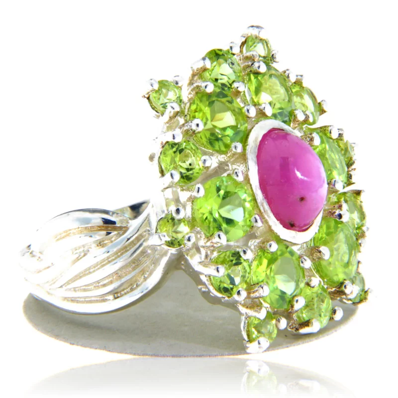 Inel Argint 925 Rubin Peridot Naturale - Eleganta si Vitalitate