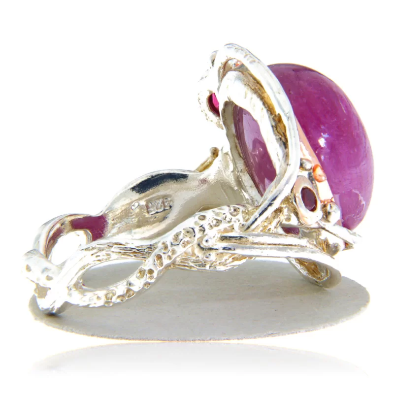 Inel Argint 925 Accente aurite Rubin Granat Naturale - Pasiune si Eleganta