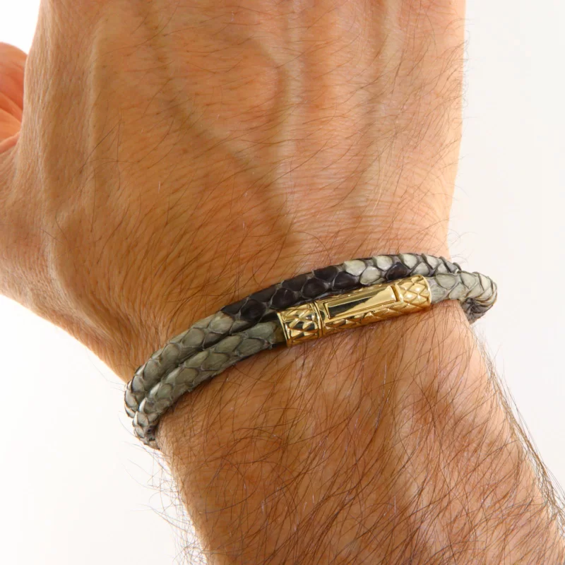 Bratara Aur 14k Piele Ecologica Textura Sarpe Barbateasca - Modernitate si Forta