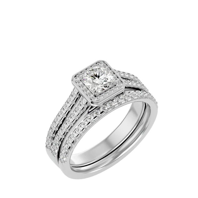 Inel de logodna Halo si Verigheta semi Eternity  Exquisite Aur 18k Diamante Naturale - Clarice