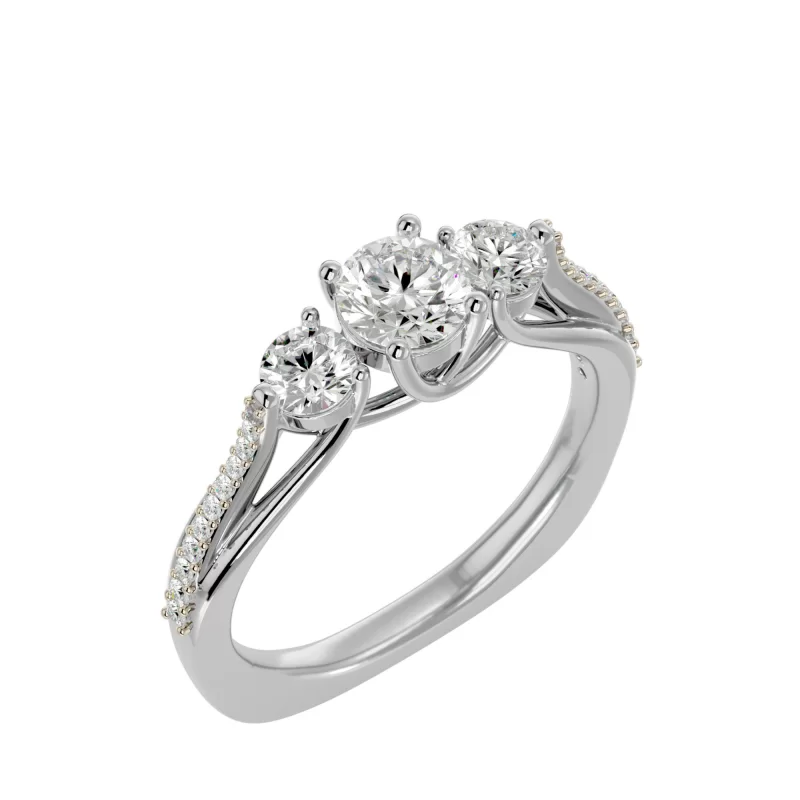 Inel de Logodna Triple-stone Aur Alb 18k Diamante Naturale - Colette