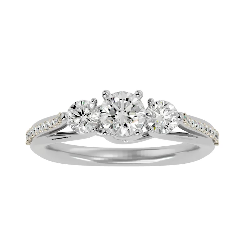 Inel de Logodna Triple-stone Aur Alb 18k Diamante Naturale - Colette