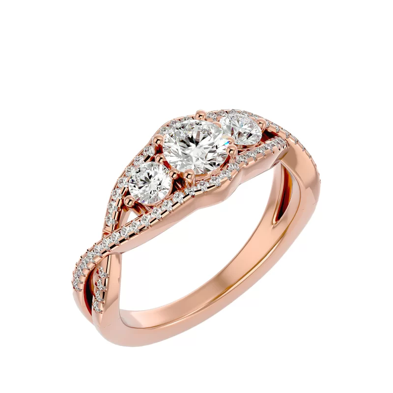 Inel de Logodna Triple Aur Roz 18k Diamante Naturale - Vanessa