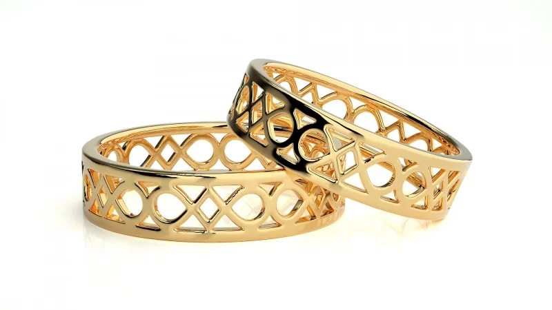 Verighete Cuplu Stylish Ornated Carved Aur 18k - Damasc