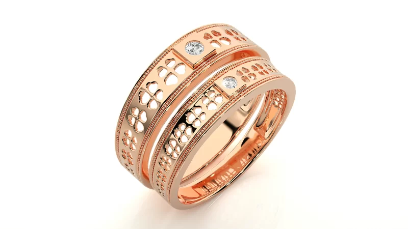 Verighete Cuplu Charming Clovers Carved Aur 18k Genuine Diamonds - Dordogne