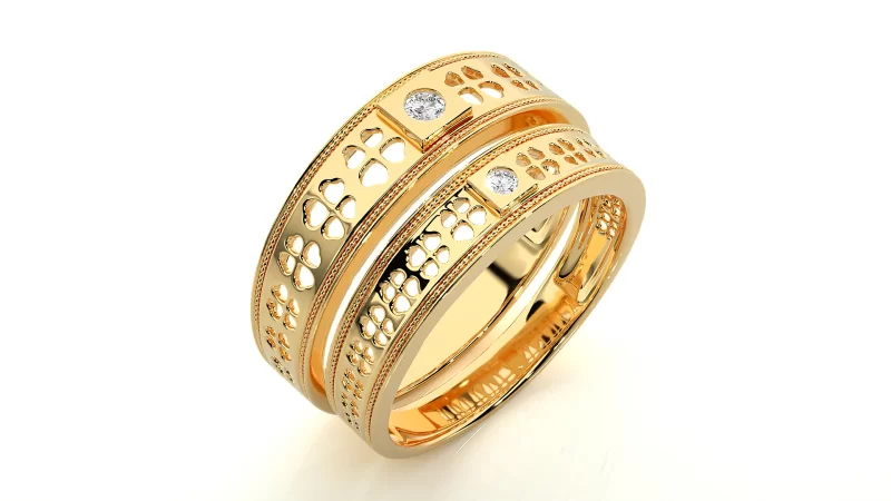 Verighete Cuplu Charming Clovers Carved Aur 18k Genuine Diamonds - Dordogne
