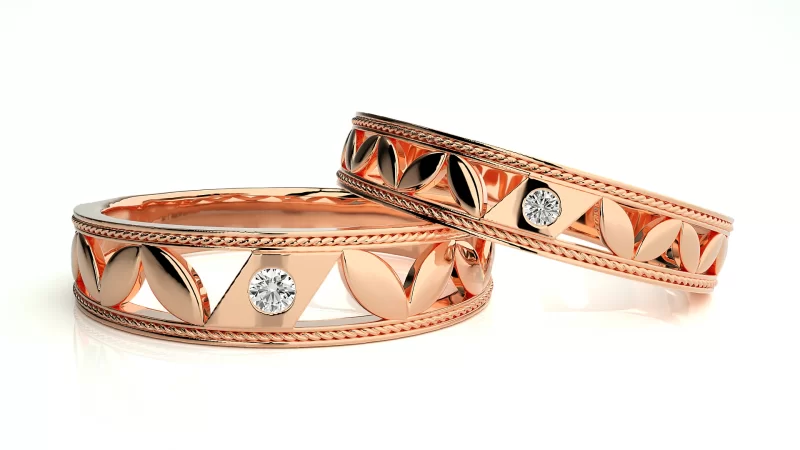 Verighete Cuplu Stylish Carved Aur 18k Natural Diamonds - Manaus