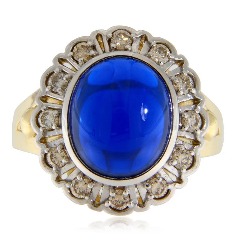 Inel Aur 14k Safir Laborator Anturaj Diamante Naturale - Lux si Rafinament