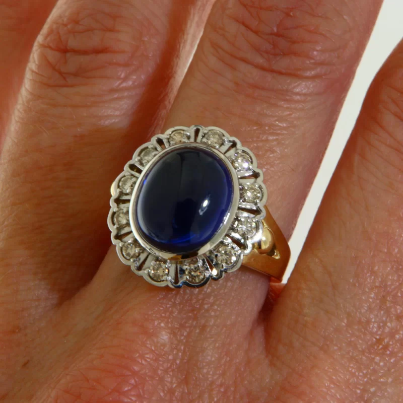 Inel Aur 14k Safir Laborator Anturaj Diamante Naturale - Lux si Rafinament