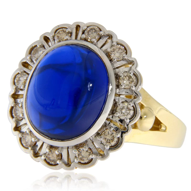 Inel Aur 14k Safir Laborator Anturaj Diamante Naturale - Lux si Rafinament