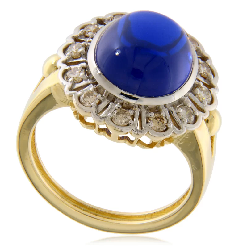 Inel Aur 14k Safir Laborator Anturaj Diamante Naturale - Lux si Rafinament