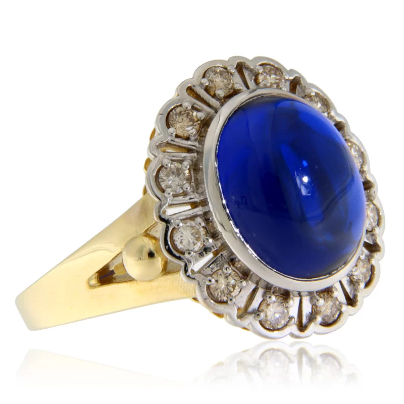 Inel Aur 14k Safir Laborator Anturaj Diamante Naturale - Lux si Rafinament