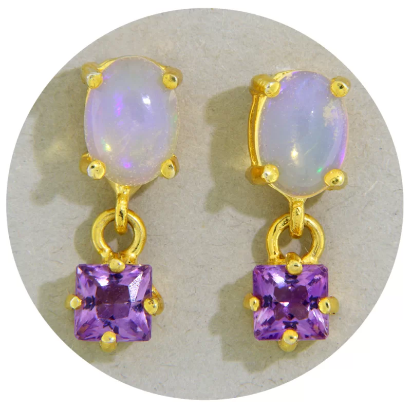 Cercei Argint 925 Auriti Opal Ametist Naturale - Lumina si Armonie