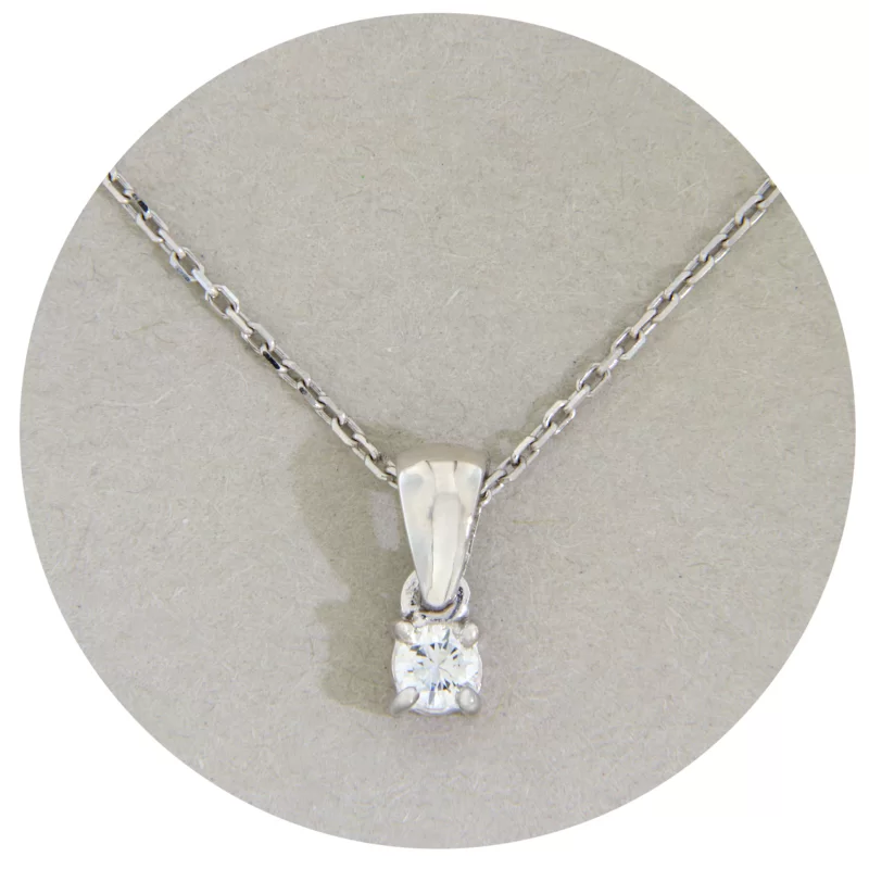 Pandantiv cu Lant Aur 14k Alb Elegant Solitaire Diamante Naturale - Amalia