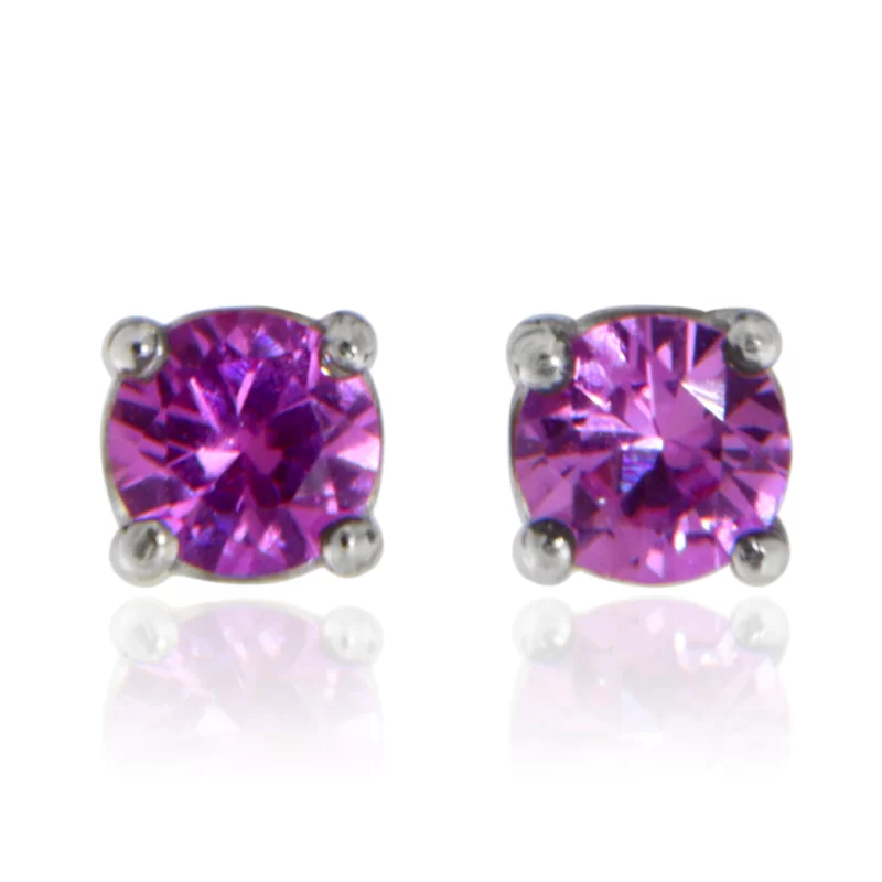 Cercei Aur Alb 14 k Stud Safire Roz Naturale - Delicatete si Rafinament