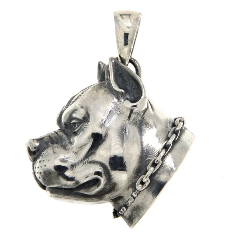Pandantiv Argint 925 Oxidat Pitbull Head - Forta si Atitudine