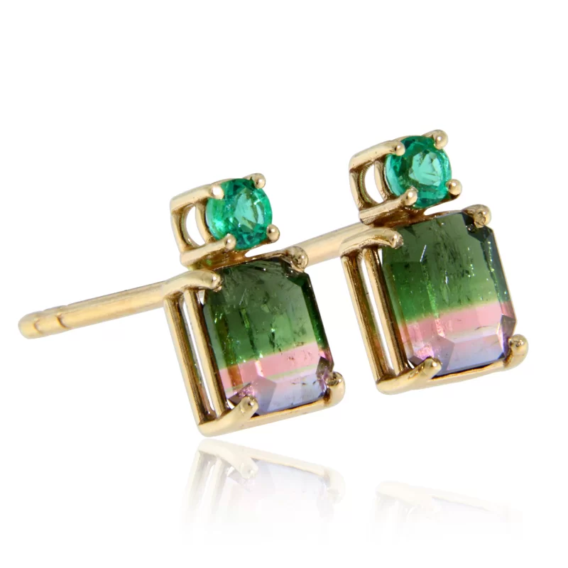 Cercei Aur 14k Turmaline Pepene Verde Watermelon Smarald Naturale - Culoare si Eleganta