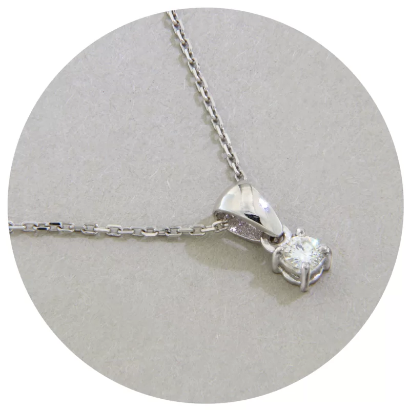 Pandantiv cu Lant Aur 14k Alb Elegant Solitaire Diamante Naturale - Amalia