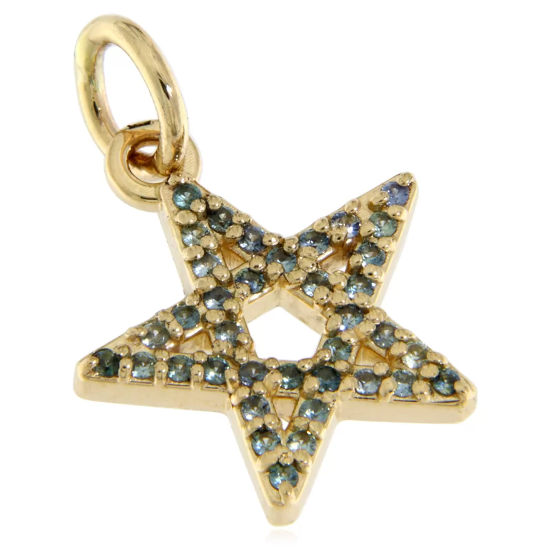 Pandantiv Aur Alb sau Galben 14k Safire Naturale Steaua lui David