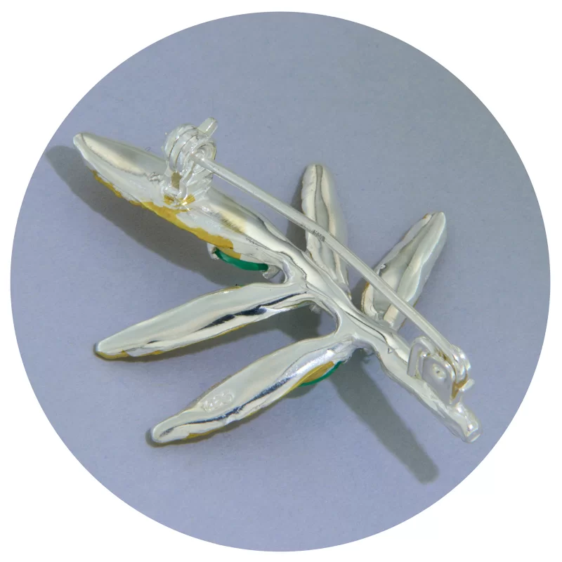 Brosa Argint 925 Accente Aurite Onix Verde Natural - Ramura de Maslin