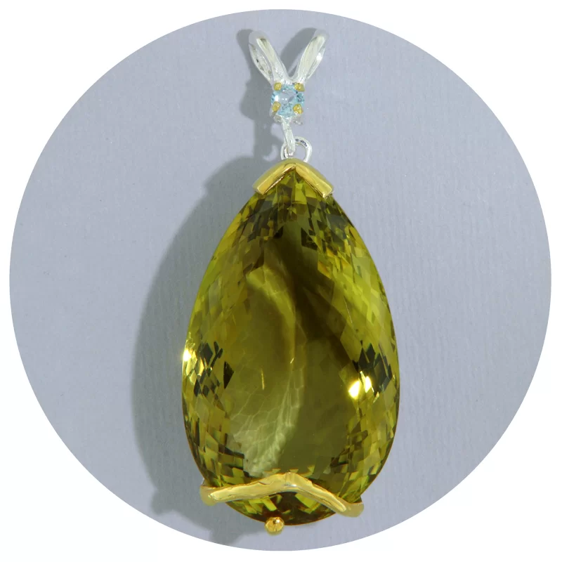Pandantiv Argint 925 Accente Aurite Cuart Lemon Topaz Naturale - Masiv si Spectaculos