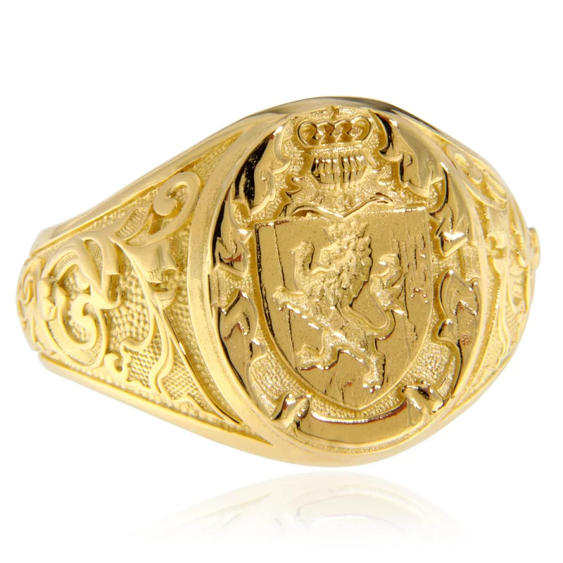 Ghiul Masiv Aur 14 k Sigiliu Royal Lion Signet Ring - Simbol al Puterii