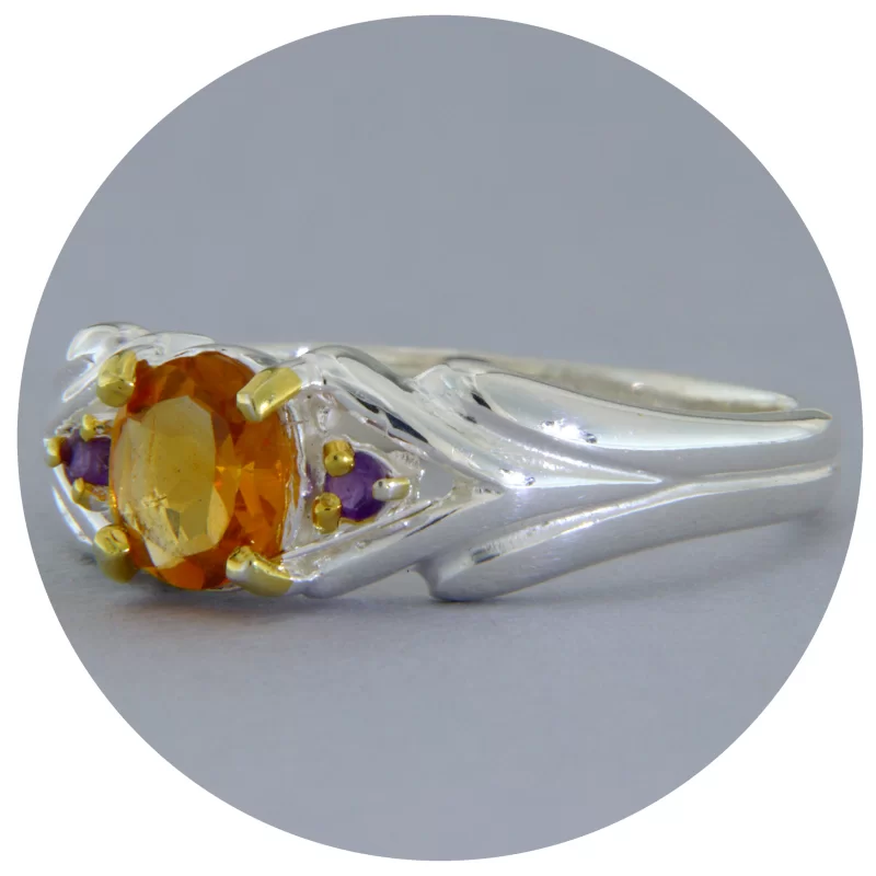Inel Argint 925 Accente Aurite Citrin Ametist Naturale - Armonie si Lumina